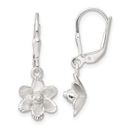 Sterlingsilber Satiniert Poliert und Diamantiert Blumen Ohrhänger mit Brisur