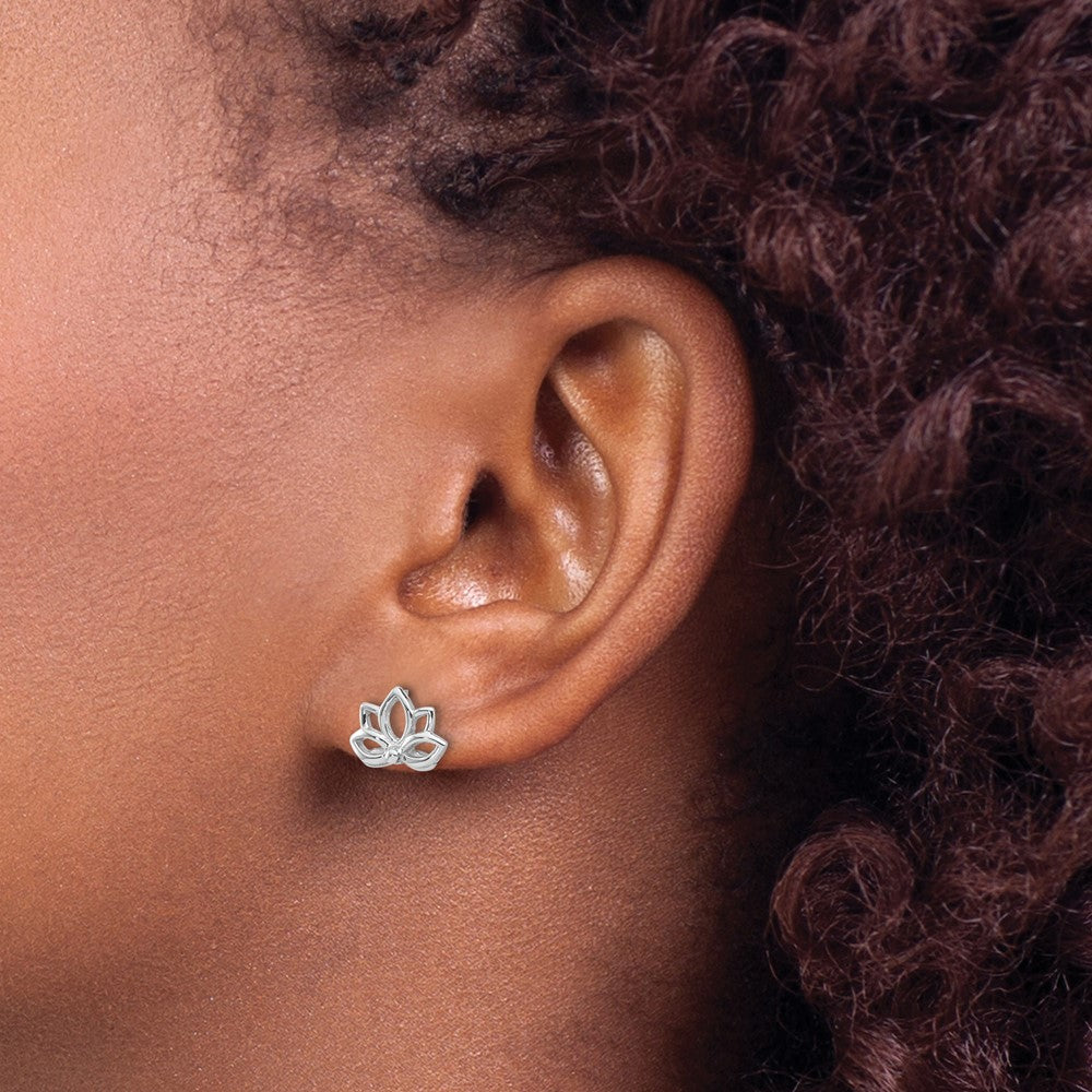 Sterlingsilber Rhodiniert Lotus Blume Ohrstecker