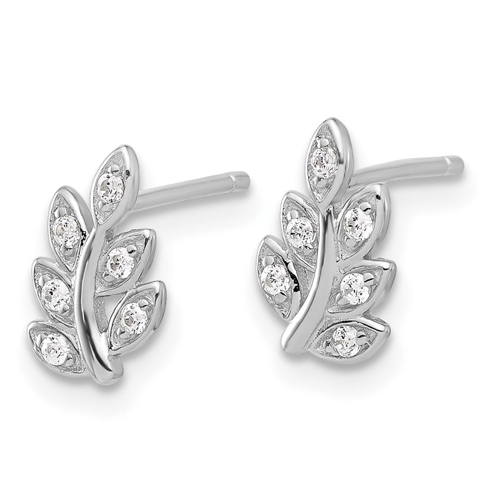 Sterlingsilber Rhodiniert Zirkonia Blatt Ohrstecker