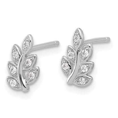 Sterlingsilber Rhodiniert Zirkonia Blatt Ohrstecker