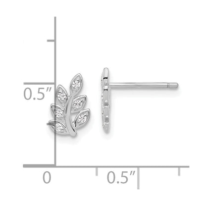 Sterlingsilber Rhodiniert Zirkonia Blatt Ohrstecker