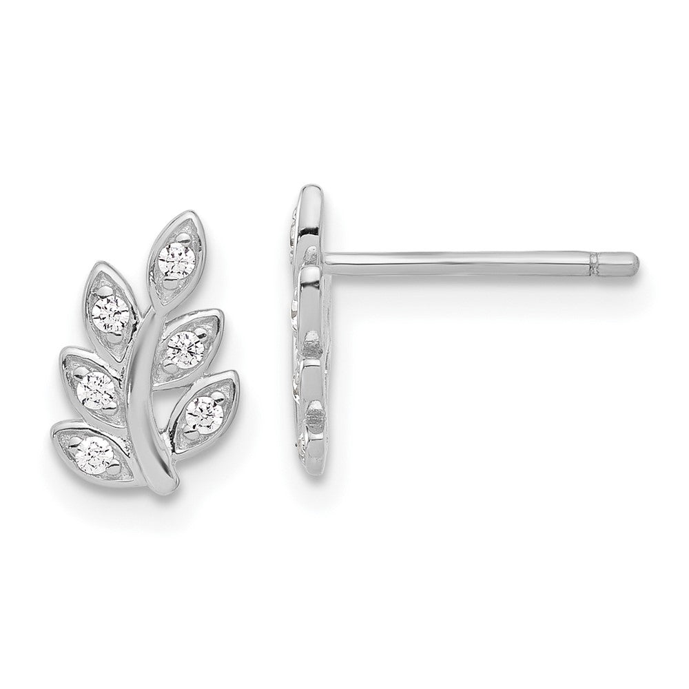 Sterlingsilber Rhodiniert Zirkonia Blatt Ohrstecker
