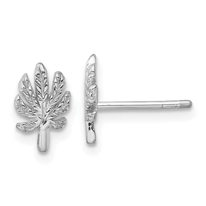 Sterlingsilber Rhodiniert Strukturiert Blatt Ohrstecker