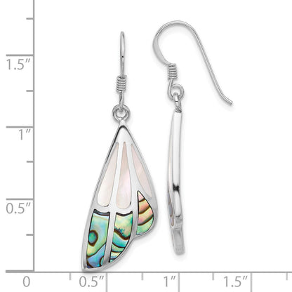 Sterlingsilber Rhodiniert Poliert Abalone mit Perlmutt Schmetterling Flügel Ohrringe