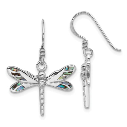 Sterlingsilber Rhodiniert Poliert Abalone Libelle Ohrringe