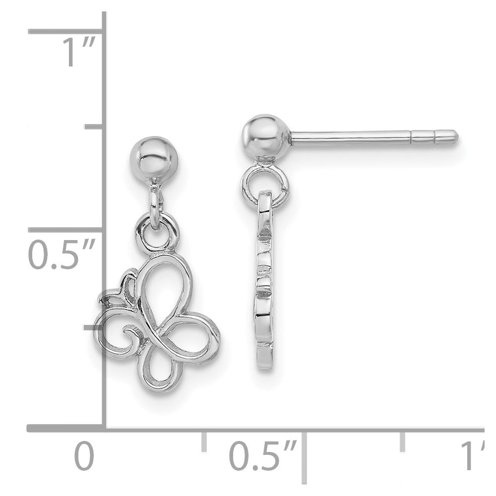 Sterlingsilber Rhodiniert Schmetterling Stecker Hängend Ohrhänger