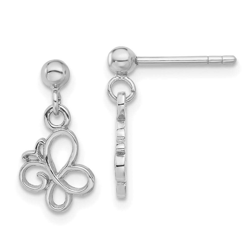 Sterlingsilber Rhodiniert Schmetterling Stecker Hängend Ohrhänger