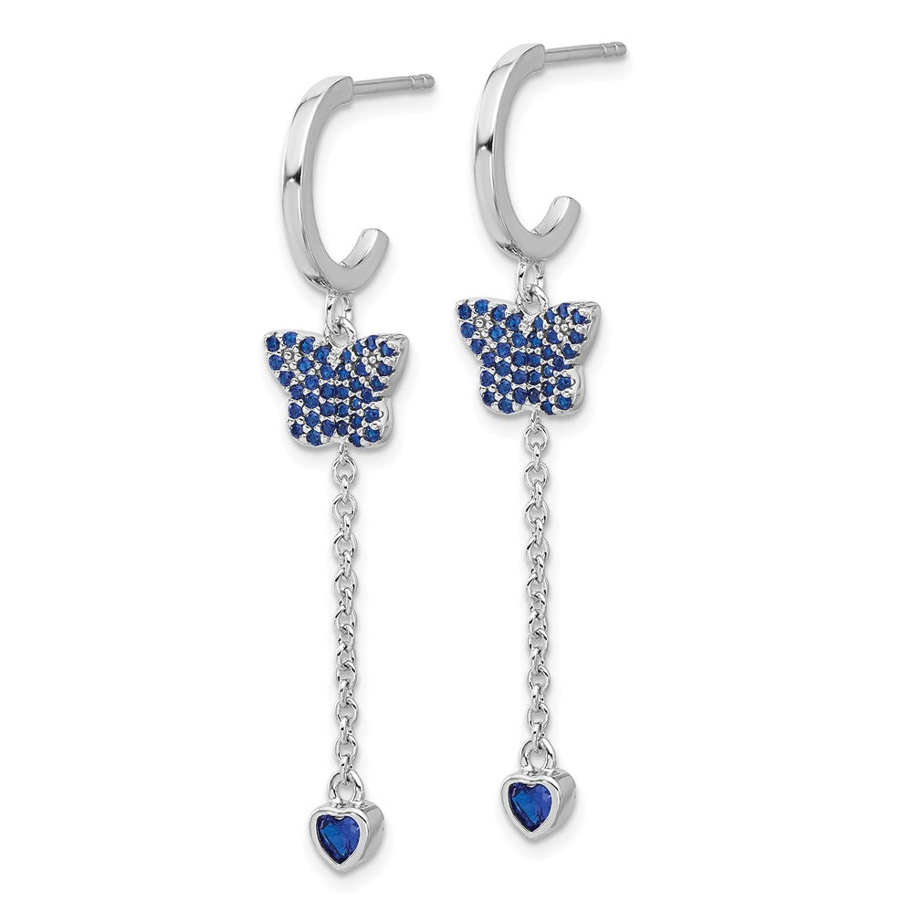 True Feuer Sterlingsilber Rhodiniert Blau Zirkonia Schmetterling Herz Stecker Creole Ohr
