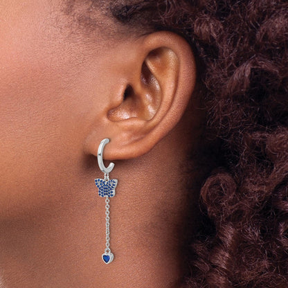 True Feuer Sterlingsilber Rhodiniert Blau Zirkonia Schmetterling Herz Stecker Creole Ohr