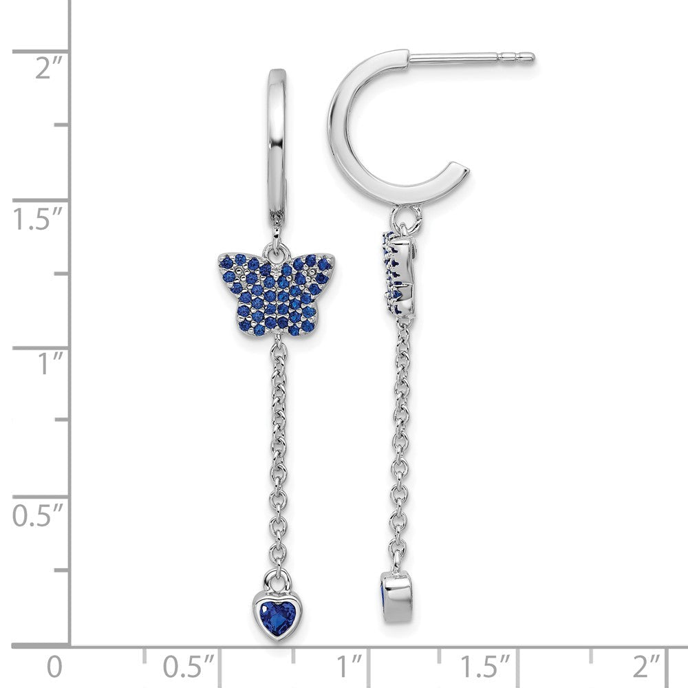 True Feuer Sterlingsilber Rhodiniert Blau Zirkonia Schmetterling Herz Stecker Creole Ohr