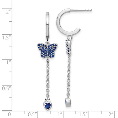 True Feuer Sterlingsilber Rhodiniert Blau Zirkonia Schmetterling Herz Stecker Creole Ohr