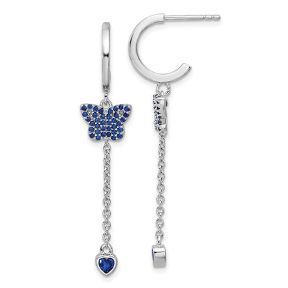 True Feuer Sterlingsilber Rhodiniert Blau Zirkonia Schmetterling Herz Stecker Creole Ohr