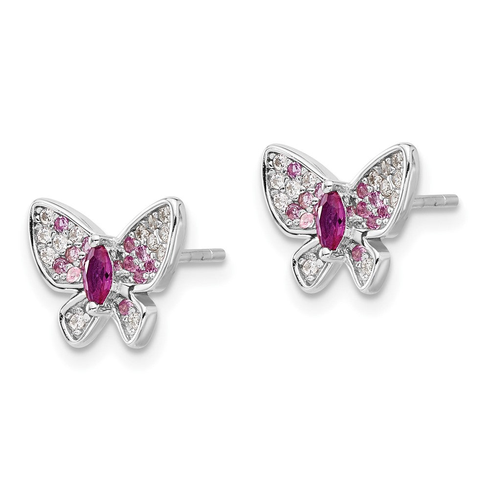 Sterlingsilber Rhodiniert Rosa und Weiß Zirkonia Schmetterling Ohrstecker