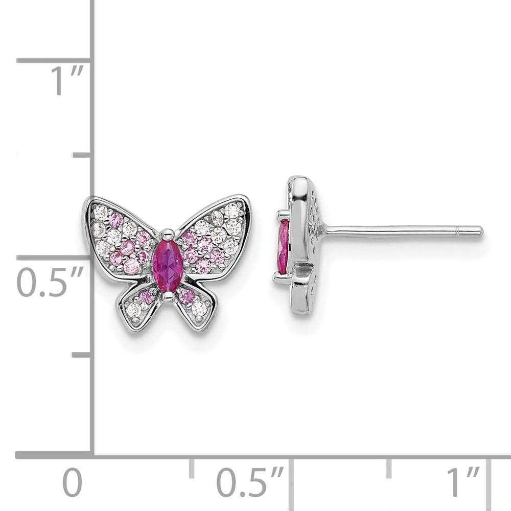 Sterlingsilber Rhodiniert Rosa und Weiß Zirkonia Schmetterling Ohrstecker