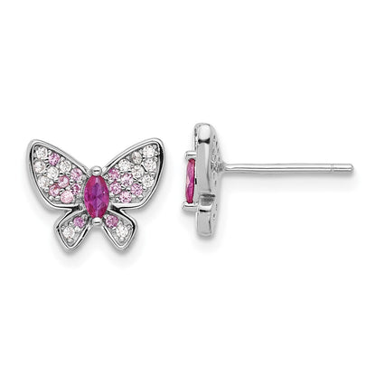 Sterlingsilber Rhodiniert Rosa und Weiß Zirkonia Schmetterling Ohrstecker