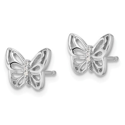 Sterlingsilber Rhodiniert Zirkonia Schmetterling Ohrstecker