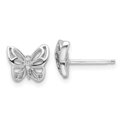 Sterlingsilber Rhodiniert Zirkonia Schmetterling Ohrstecker