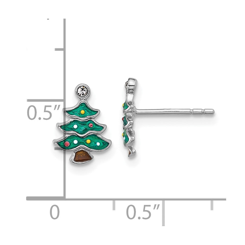 Sterlingsilber Rhodiniert Grün Emaille Kristall Weihnachten Baum Ohrstecker