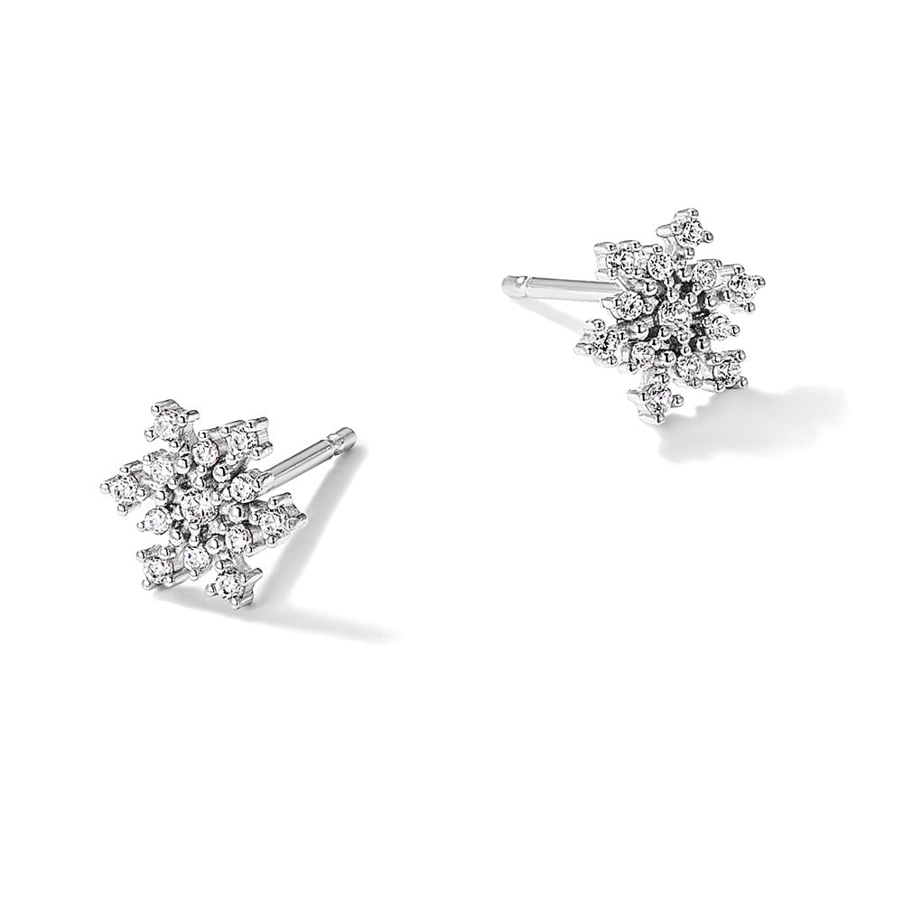 Sterlingsilber Rhodiniert Poliert Zirkonia Schneeflocke Ohrstecker