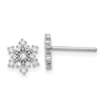 Sterlingsilber Rhodiniert Poliert Zirkonia Schneeflocke Ohrstecker