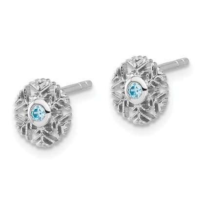 Sterlingsilber Rhodiniert Aqua Zirkonia Schneeflocke Ohrstecker