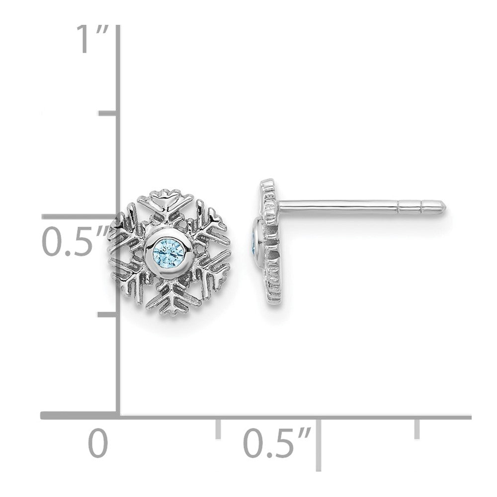 Sterlingsilber Rhodiniert Aqua Zirkonia Schneeflocke Ohrstecker