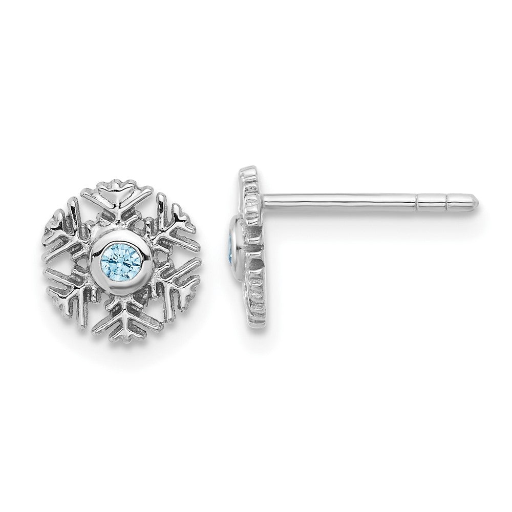 Sterlingsilber Rhodiniert Aqua Zirkonia Schneeflocke Ohrstecker