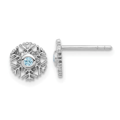 Sterlingsilber Rhodiniert Aqua Zirkonia Schneeflocke Ohrstecker