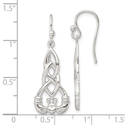 Sterlingsilber Poliert Keltisch Knoten Claddagh Ohrhänger