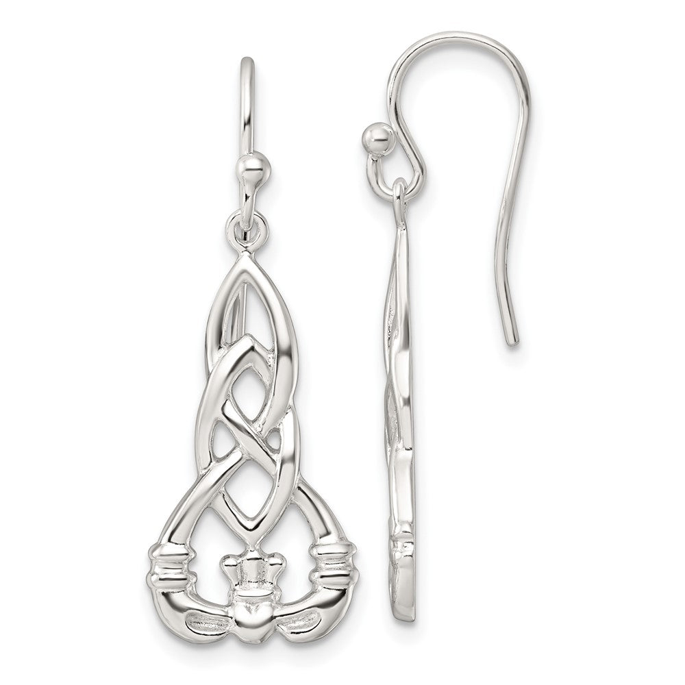 Sterlingsilber Poliert Keltisch Knoten Claddagh Ohrhänger