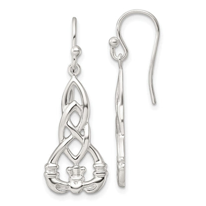 Sterlingsilber Poliert Keltisch Knoten Claddagh Ohrhänger