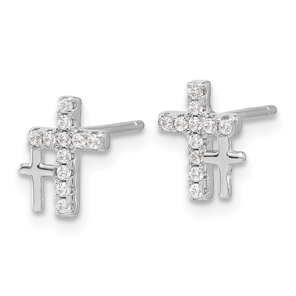 Sterlingsilber Rhodiniert Poliert Zirkonia Doppelt Kreuz Ohrstecker