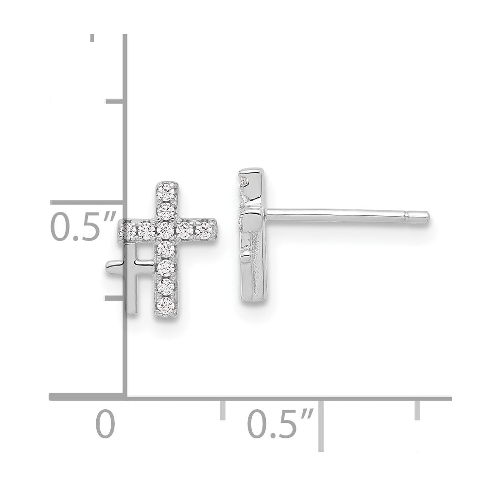 Sterlingsilber Rhodiniert Poliert Zirkonia Doppelt Kreuz Ohrstecker