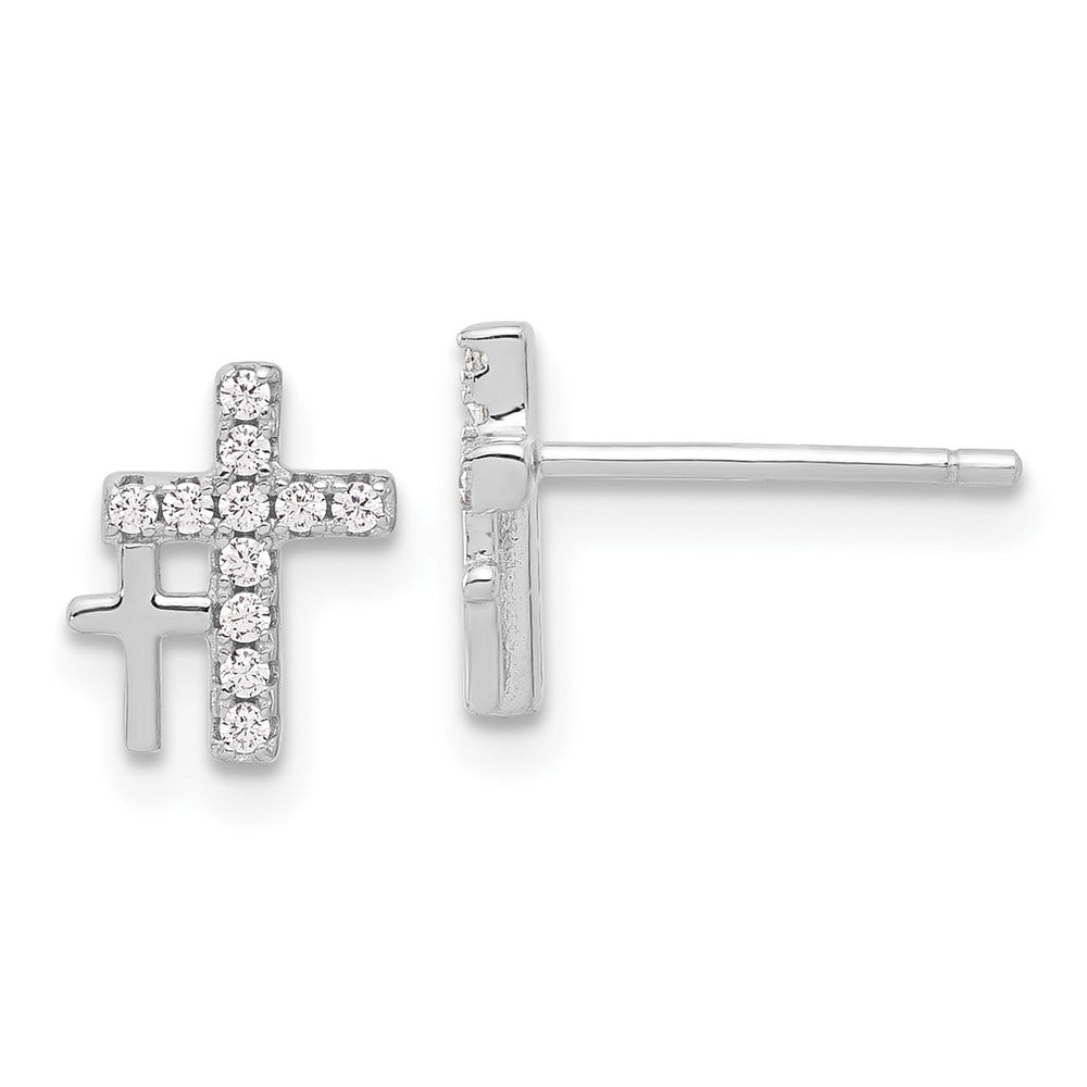 Sterlingsilber Rhodiniert Poliert Zirkonia Doppelt Kreuz Ohrstecker