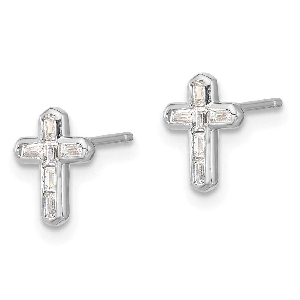 Sterlingsilber Rhodiniert Poliert Zirkonia Kreuz Ohrstecker