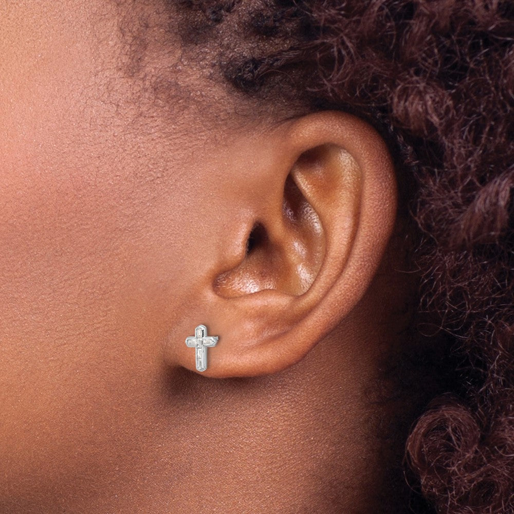Sterlingsilber Rhodiniert Poliert Zirkonia Kreuz Ohrstecker