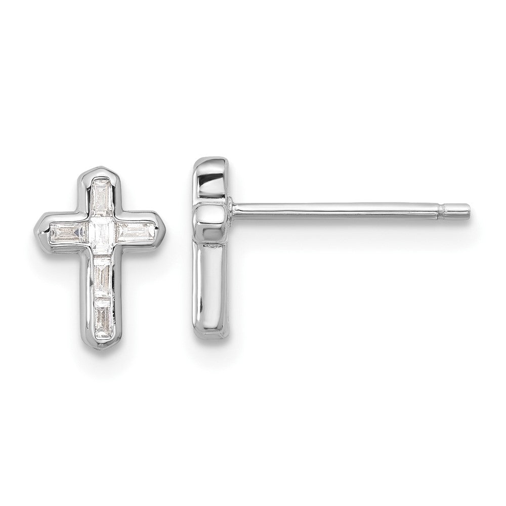 Sterlingsilber Rhodiniert Poliert Zirkonia Kreuz Ohrstecker