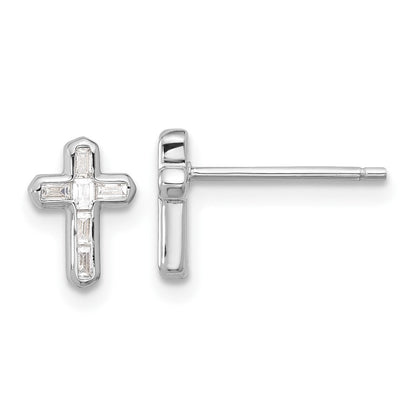 Sterlingsilber Rhodiniert Poliert Zirkonia Kreuz Ohrstecker