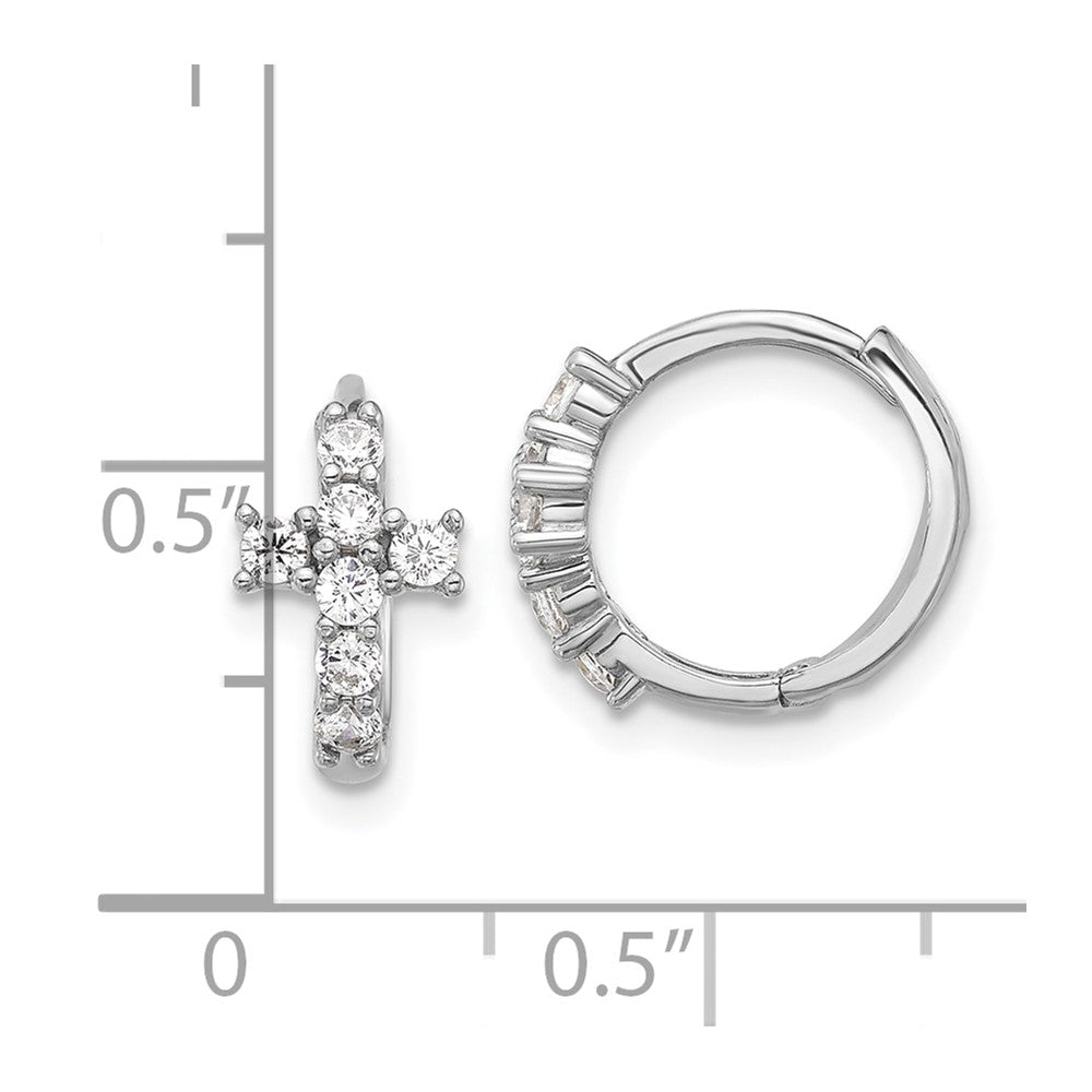 Sterlingsilber Rhodiniert Poliert Zirkonia Kreuz Klappbar Rund Creolen