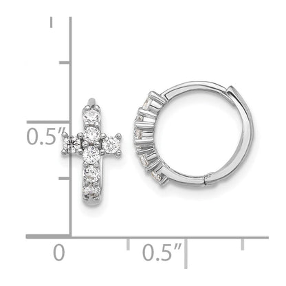 Sterlingsilber Rhodiniert Poliert Zirkonia Kreuz Klappbar Rund Creolen