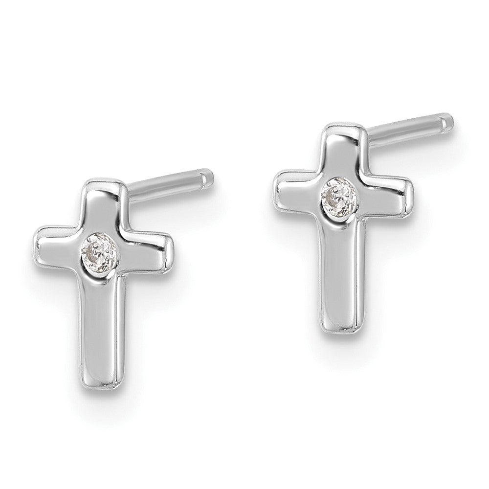 Sterlingsilber Rhodiniert Poliert Zirkonia Kreuz Ohrstecker