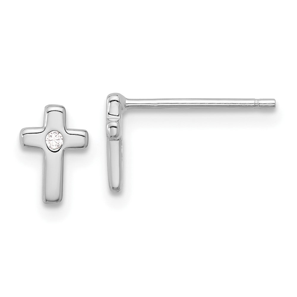 Sterlingsilber Rhodiniert Poliert Zirkonia Kreuz Ohrstecker
