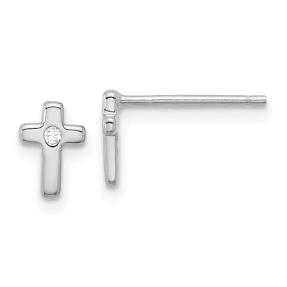 Sterlingsilber Rhodiniert Poliert Zirkonia Kreuz Ohrstecker
