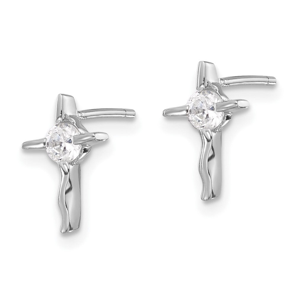 Sterlingsilber Rhodiniert Poliert Zirkonia Gewellt Kreuz Ohrstecker