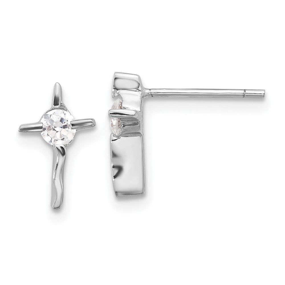 Sterlingsilber Rhodiniert Poliert Zirkonia Gewellt Kreuz Ohrstecker