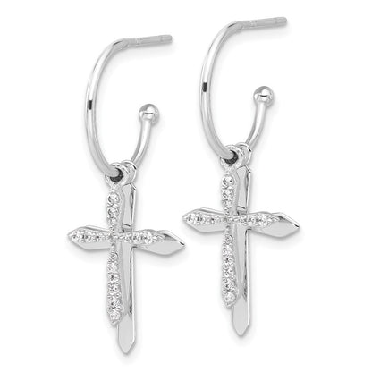 Sterlingsilber Poliert Zirkonia Kreuz Hängend Stecker C- Creolen