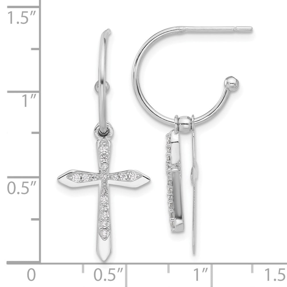 Sterlingsilber Poliert Zirkonia Kreuz Hängend Stecker C- Creolen
