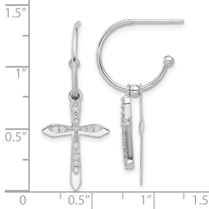 Sterlingsilber Poliert Zirkonia Kreuz Hängend Stecker C- Creolen