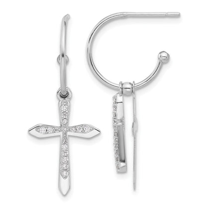 Sterlingsilber Poliert Zirkonia Kreuz Hängend Stecker C- Creolen