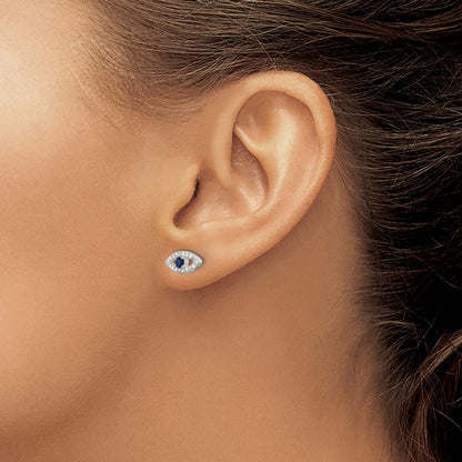 Sterlingsilber E-coating Poliert Blau & Weiß Zirkonia Böse Auge Ohrstecker